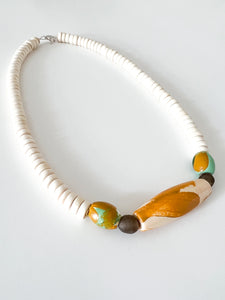 Hand Painted Almond and Mint Wood Necklace