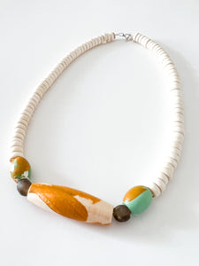 Hand Painted Almond and Mint Wood Necklace