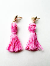 Load image into Gallery viewer, Heart Post with Ballet Pink Tassel Earrings