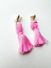 Load image into Gallery viewer, Heart Post with Ballet Pink Tassel Earrings
