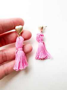 Heart Post with Ballet Pink Tassel Earrings