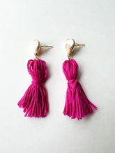 Load image into Gallery viewer, Heart Post with Magenta Tassel Earrings