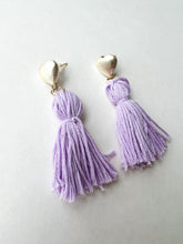 Load image into Gallery viewer, Heart Post with Lavender Tassel Earrings