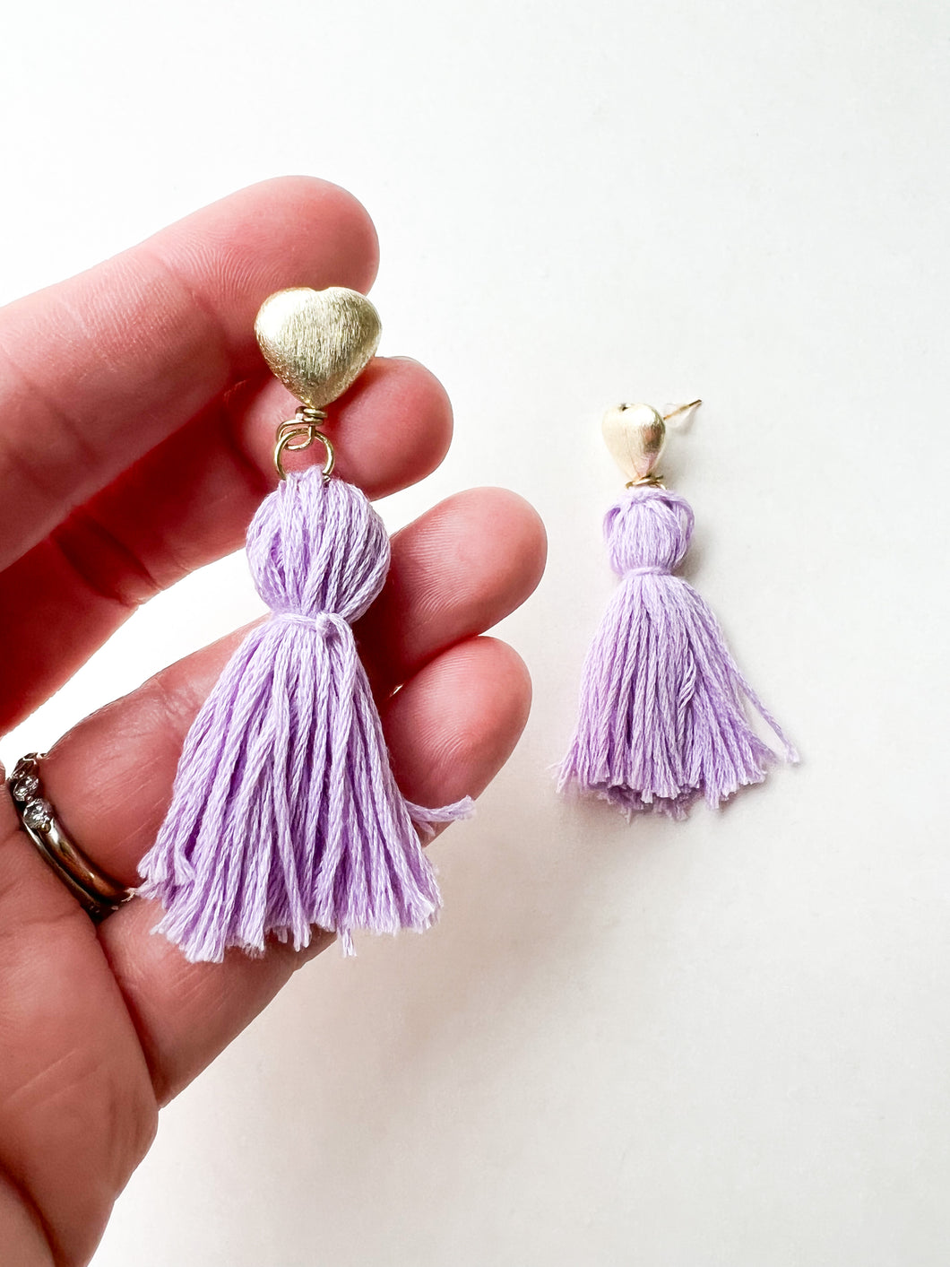 Heart Post with Lavender Tassel Earrings