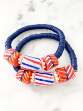 Load image into Gallery viewer, Red, White, and Blue Krobo Glass Bracelet