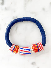 Load image into Gallery viewer, Red, White, and Blue Krobo Glass Bracelet