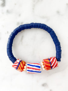 Red, White, and Blue Krobo Glass Bracelet