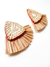 Load image into Gallery viewer, Deep Coral Handwoven Rattan Earrings