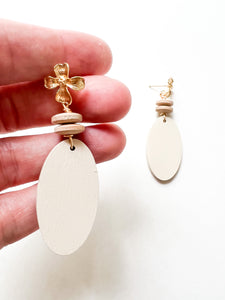 Hand Painted Ivory and Floral Drop Earrings