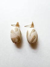 Load image into Gallery viewer, Hand Painted Ivory and Tan Barrel Earrings