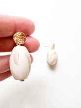 Load image into Gallery viewer, Hand Painted Ivory and Tan Barrel Earrings
