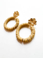 Load image into Gallery viewer, Flax Yellow Clay Floral Hoop Earrings