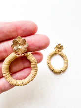 Load image into Gallery viewer, Flax Yellow Clay Floral Hoop Earrings