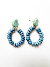 Load image into Gallery viewer, Sky Blue and Green Hand Painted Wood Hoop Earrings
