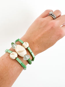 Grass Green and Ivory Hand Painted Bracelet