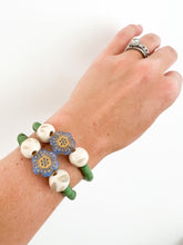Load image into Gallery viewer, Blue Floral and Grass Green Clay Hand Painted Bracelet