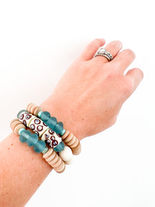 Turquoise Sea Glass and Wood Bracelet