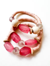 Load image into Gallery viewer, Mix of Pink Sea Glass and Hand Painted Wood Bracelet