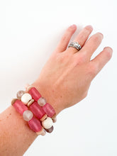 Load image into Gallery viewer, Mix of Pink Sea Glass and Hand Painted Wood Bracelet