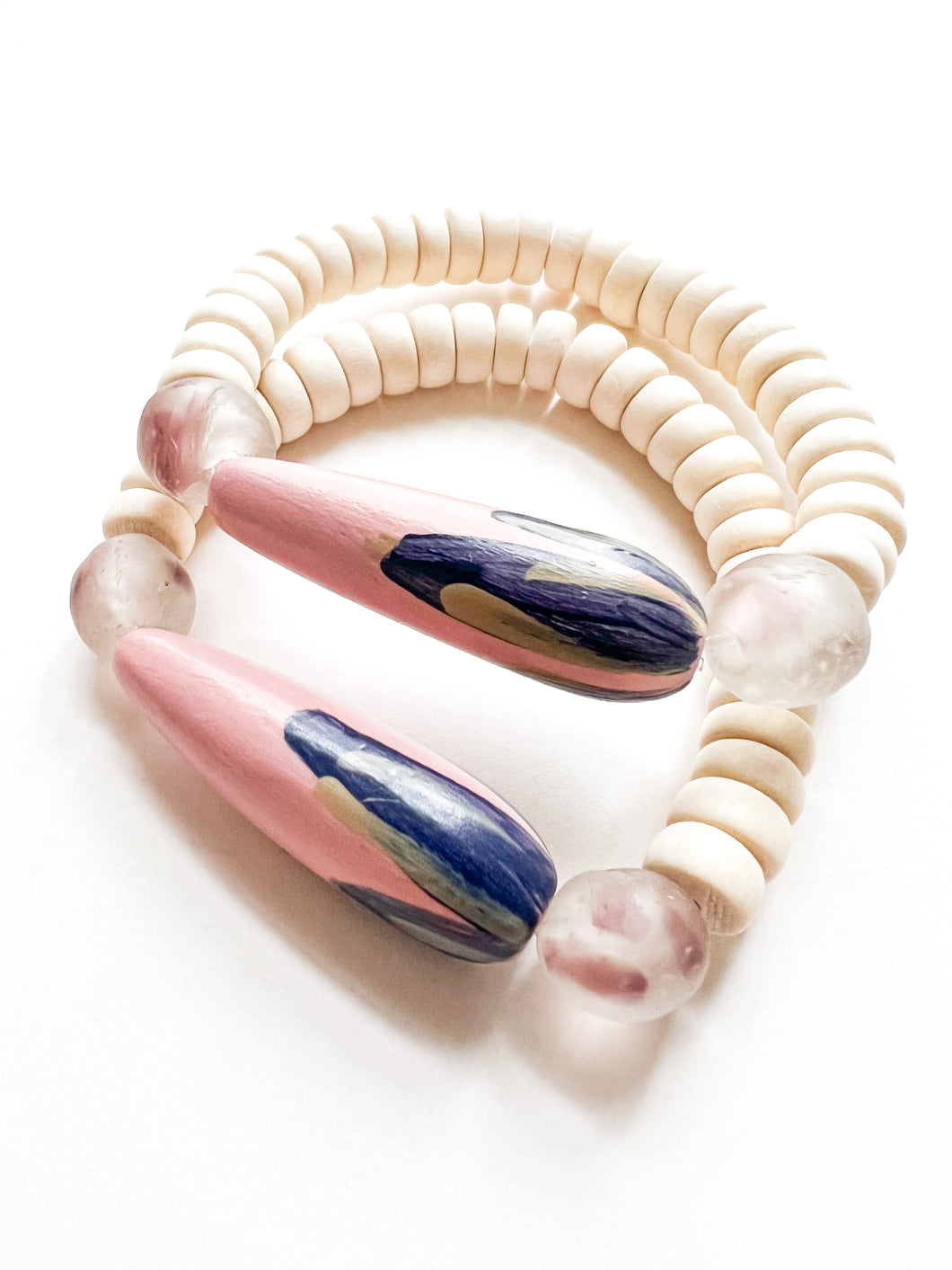 Hand Painted Ballet Pink and Navy Tulip Bracelet