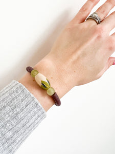 Hand Painted Olive and Merlot Tulip Bracelet
