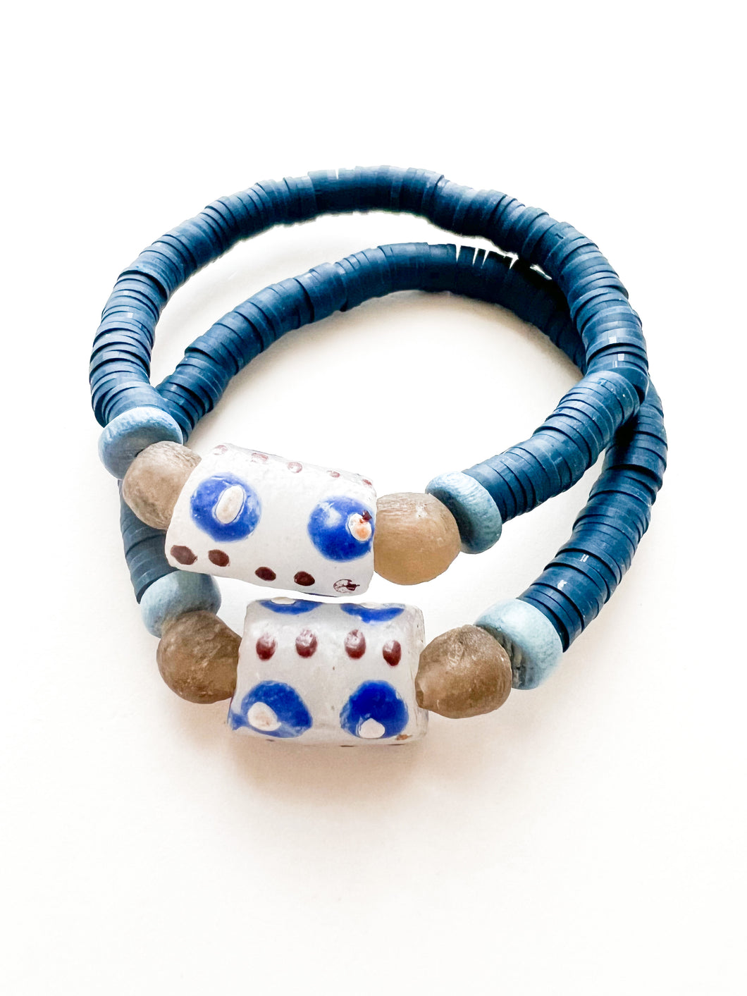 Blue Krobo and Charcoal Sea Glass Bracelet