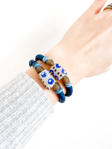 Blue Krobo and Charcoal Sea Glass Bracelet