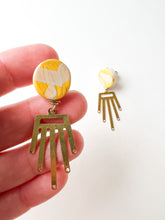 Load image into Gallery viewer, Hand Painted Sunny Yellow and Tan Geometric Earrings