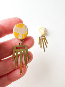 Hand Painted Sunny Yellow and Tan Geometric Earrings