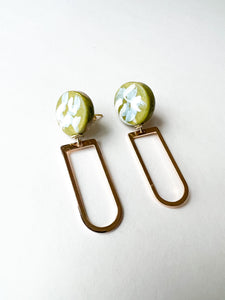 Hand Painted Olive and Sky Blue Arch Earrings
