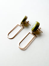 Load image into Gallery viewer, Hand Painted Olive and Sky Blue Arch Earrings