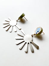 Load image into Gallery viewer, Hand Painted Sky Blue and Navy Silver Sunburst Earrings