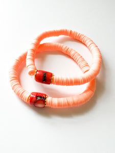 Coral and Sorbet Orange Clay Bracelet