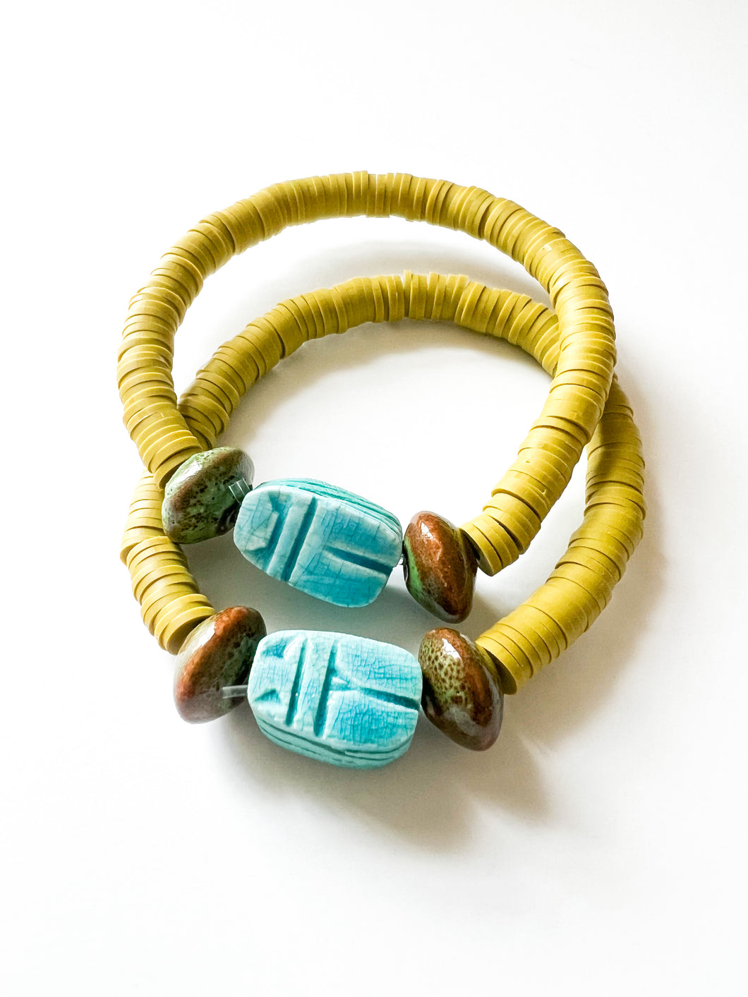 Turquoise Scarab and Olive Clay Bracelet