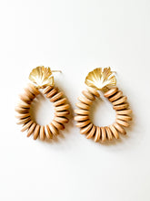 Load image into Gallery viewer, Ginkgo Leaf and Wood Disc Earrings