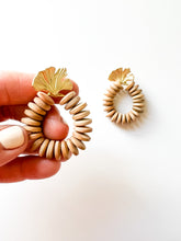 Load image into Gallery viewer, Ginkgo Leaf and Wood Disc Earrings