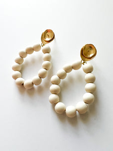 Lotus Leaf and White Wood Earrings