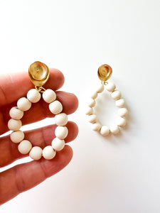 Lotus Leaf and White Wood Earrings