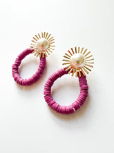 Load image into Gallery viewer, Faux Pearl Sunburst with Magenta Clay Earrings