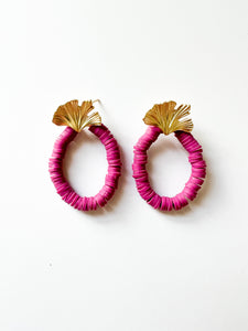 Gingko Leaf with Magenta Clay Earrings