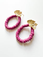 Load image into Gallery viewer, Gingko Leaf with Magenta Clay Earrings