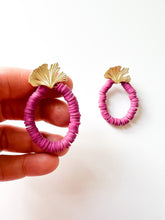 Load image into Gallery viewer, Gingko Leaf with Magenta Clay Earrings