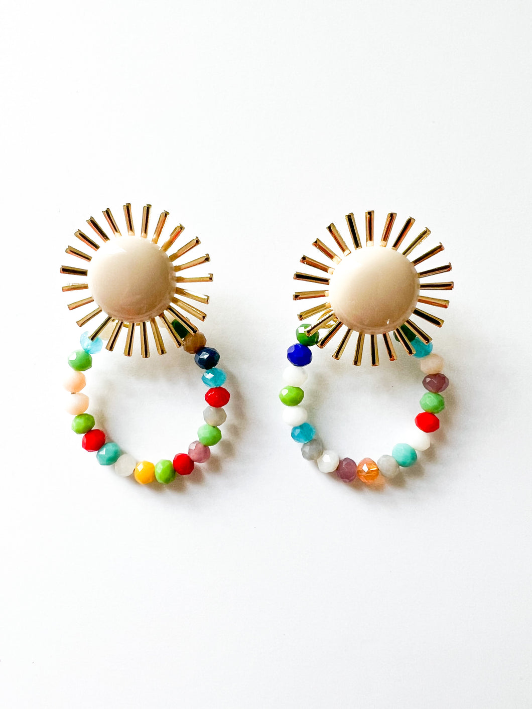Tan Sunburst with Confetti Gemstones Earrings
