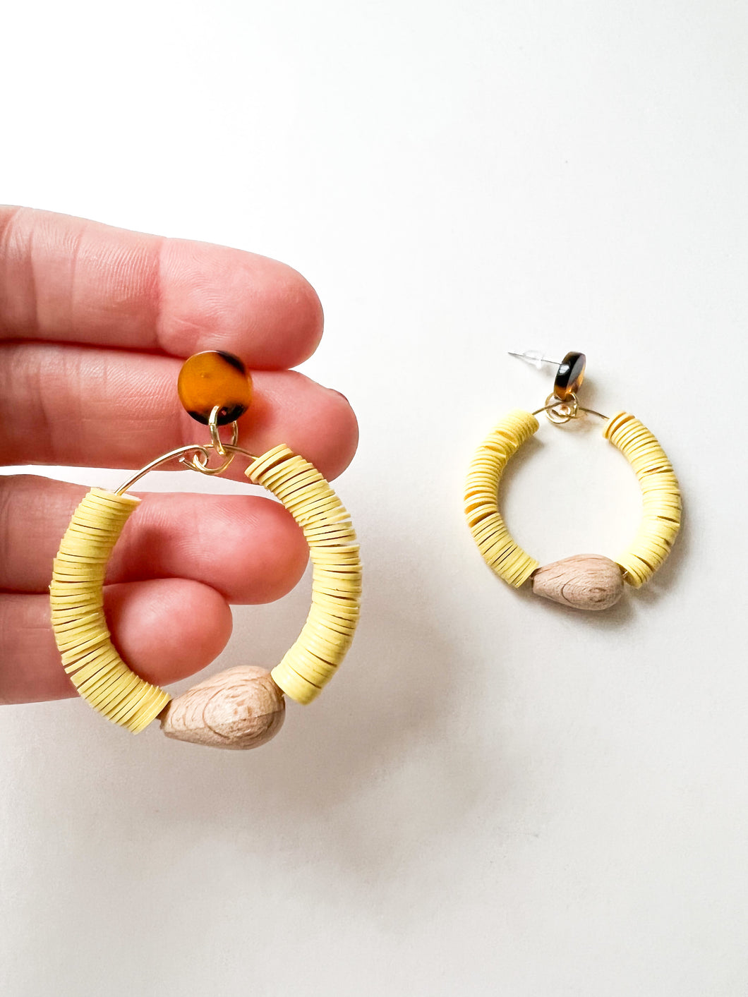 Sunny Yellow Vinyl and Unfinished Wood Post Earrings