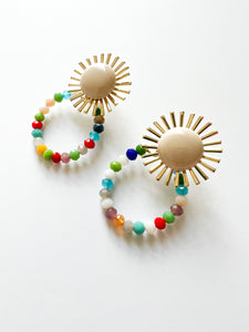 Tan Sunburst with Confetti Gemstones Earrings