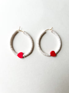 Ivory Recycled Vinyl with Red Hearts Hoops