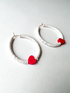 Ivory Recycled Vinyl with Red Hearts Hoops