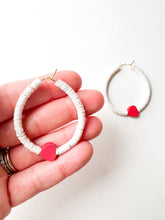 Load image into Gallery viewer, Ivory Recycled Vinyl with Red Hearts Hoops