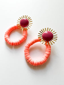Hot Pink Sunburst with Sorbet Orange Earrings