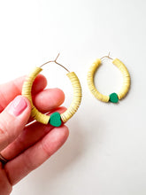 Load image into Gallery viewer, Sunny Yellow Vinyl with Green Heart Hoops